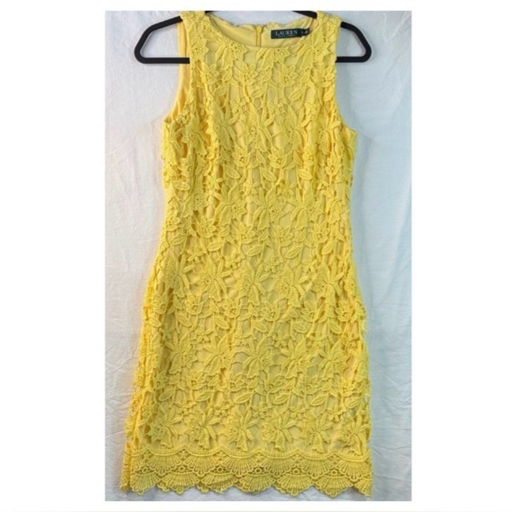 Lauren Ralph Lauren Yellow Floral Lace Sleeveless Sheath Dress
